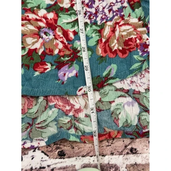 Umgee USA Womens Tunic Top Teal Floral 3/4 Sleeve Keyhole Neckline Size L‎ - Picture 9 of 9